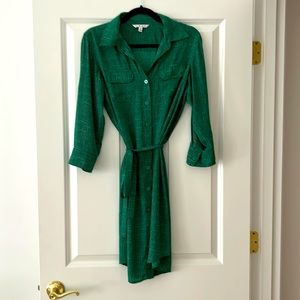CAbi green & white polka dot shirt dress Womens Medium